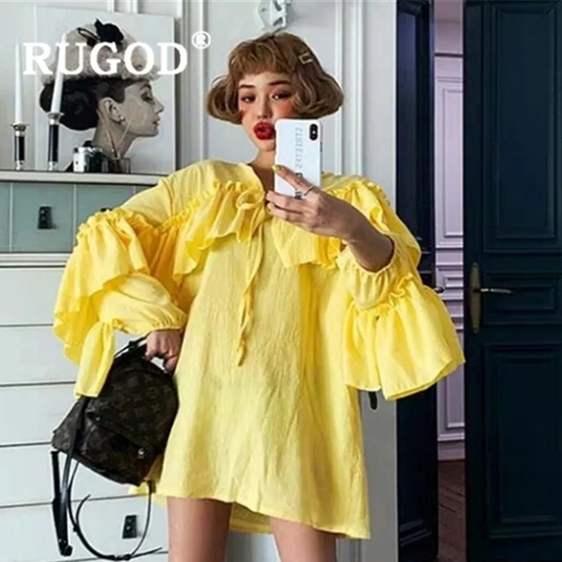 Женские свободные платья RUGOD Вечерние Повседневные с оборками и длинным рукавом