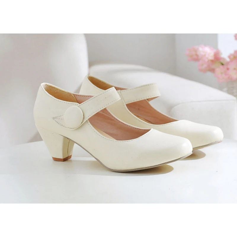 

Hot women shoes Soft Leather women's pumps Mature office lady shoes spring autumn lady shoes Round Toe solid shoes big size34-43