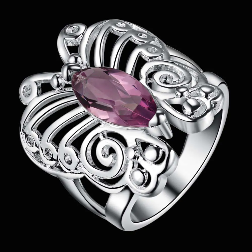 Женское кольцо серебристого цвета с бабочкой и цирконом | Украшения аксессуары