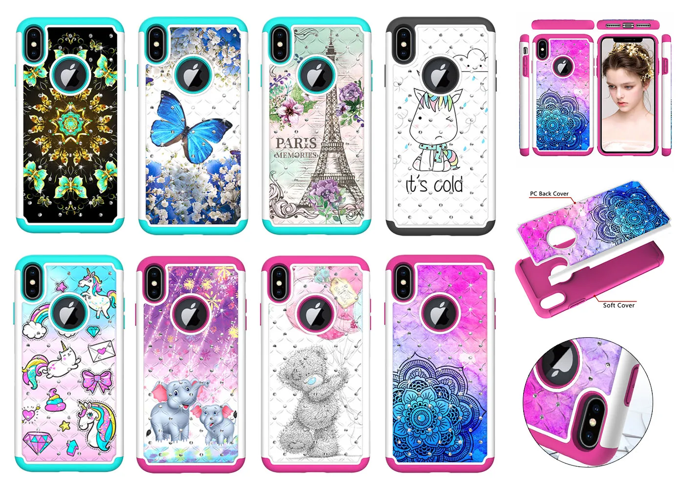 Алмазный чехол для телефона iphone 6 S 7 8 Plus X XR XS Max 10 Funda Мандала Единорог Эйфелева