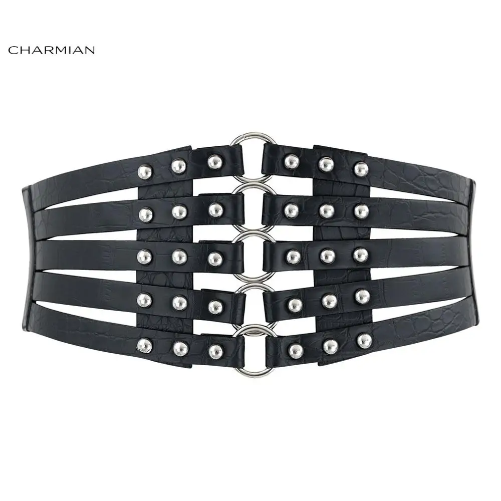 Charmian женские эластичные широкие пояса, модные заклепки, Черный корсет, пояс для клуба, панк-рок, пояса, пояса - Цвет: Black