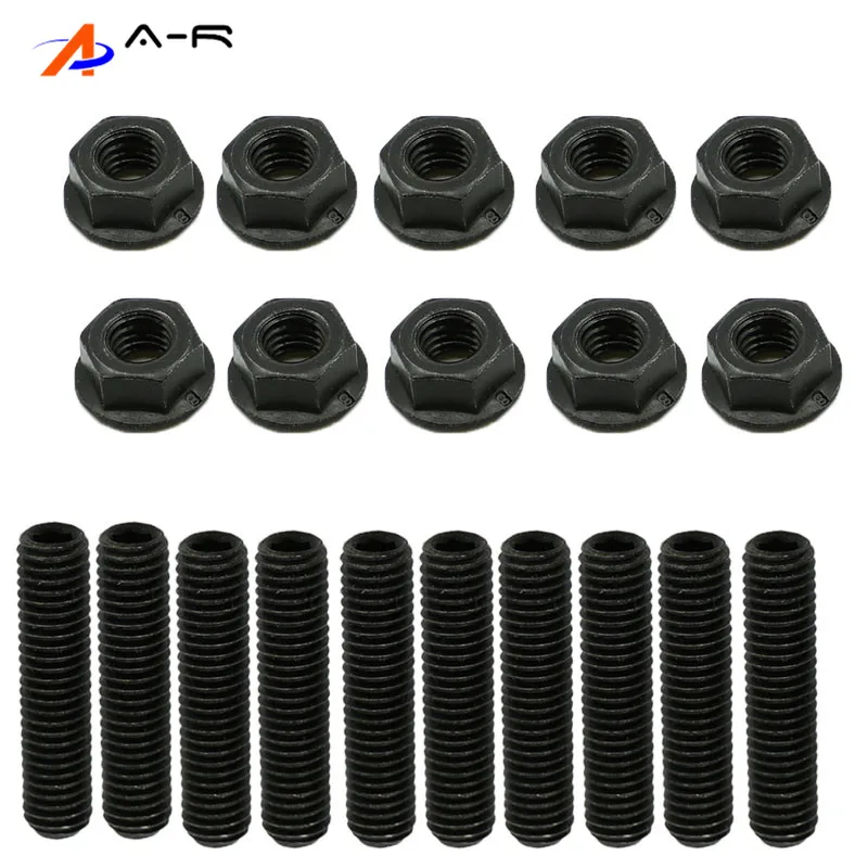 10 черных головок выпускной коллектор головка шпилька винт и гайки Комплект