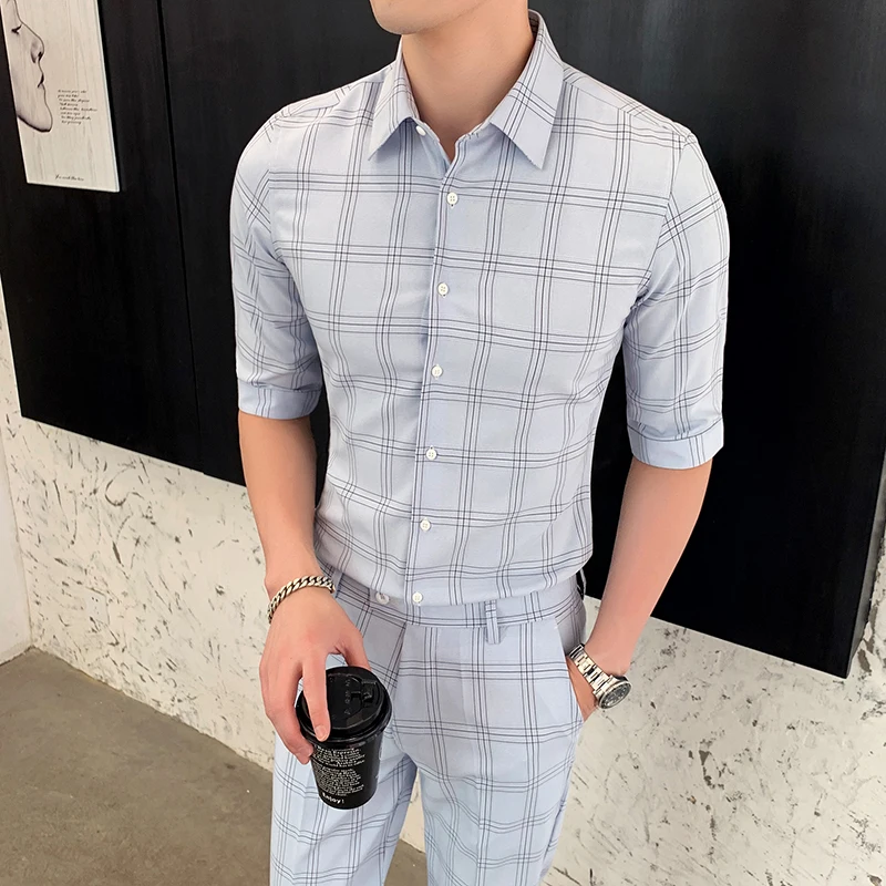 Клетчатые мужские костюмы из двух предметов в клетку Roupa Masculina Slim Fit мужская