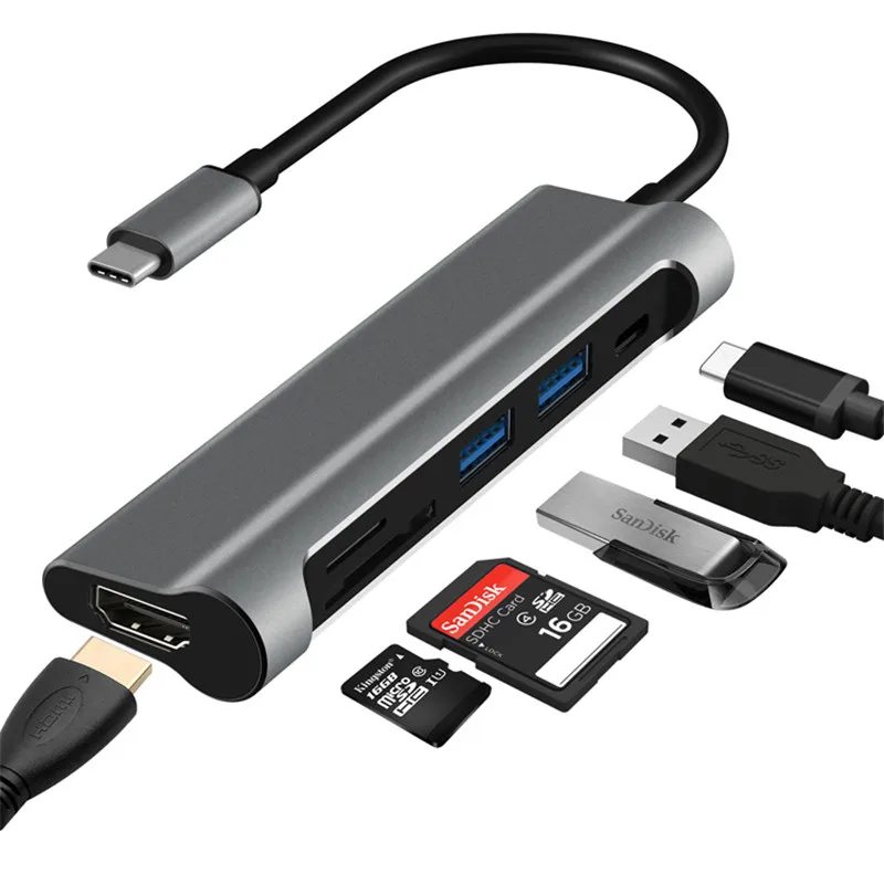 USB C концентратор type C 3,1-HDMI SD/TF кард-ридер usb type C зарядный порт 2 USB 3,0 концентратор адаптер для MacBook Pro type C концентратор