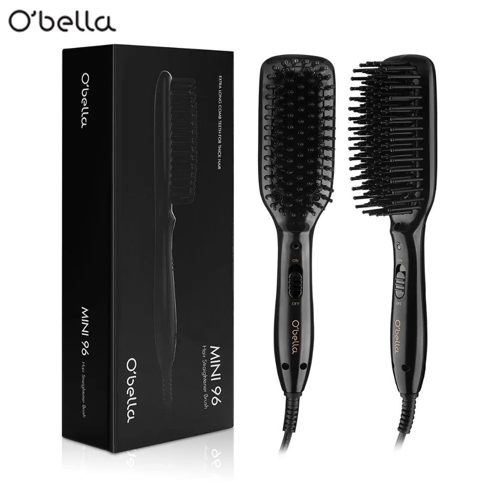 

O'bella Hair Straightener Brush 100-240V 45 Second Fast Heat Up 28mm Long&High Density Comb Teeth Anion Hair Straightener Brush