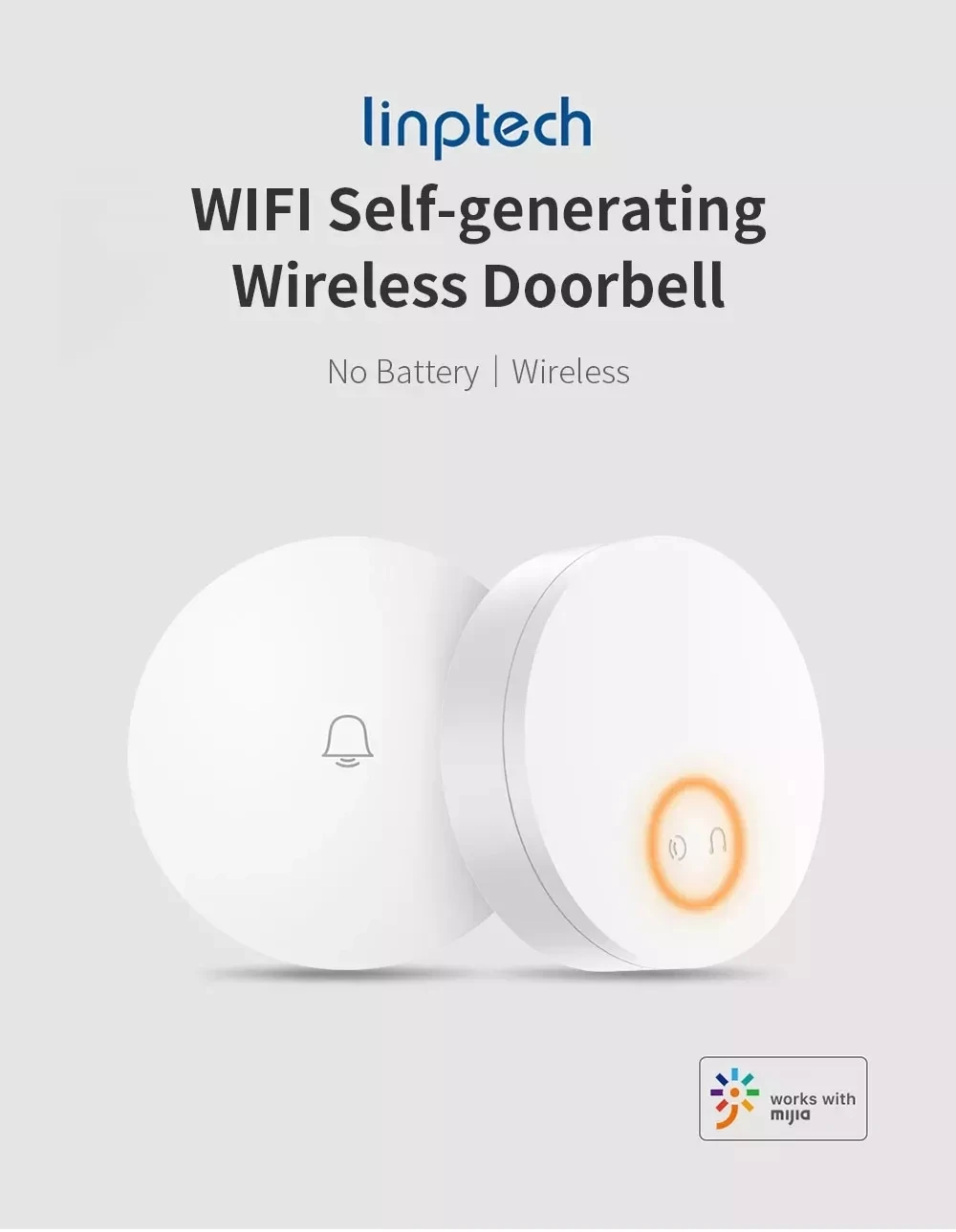 Xiaomi Linptech самогенерирующий беспроводной дверной звонок без батареи без проводки отключение памяти Регулируемая громкость работа с приложением Mihome