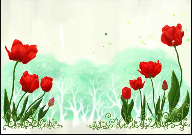 Пользовательские садовые обои красные розовые фрески с гостиной спальней ТВ