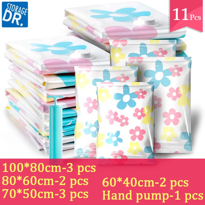 Комплект вакуумных компрессионных сумок 11 шт./компл. с насосом органайзер для