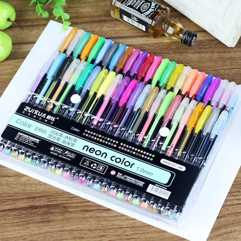 12Colors Flash Gel Pens Neon Glitter Metallic Pens Good Gift For Coloring Kids Sketching Painting Drawing