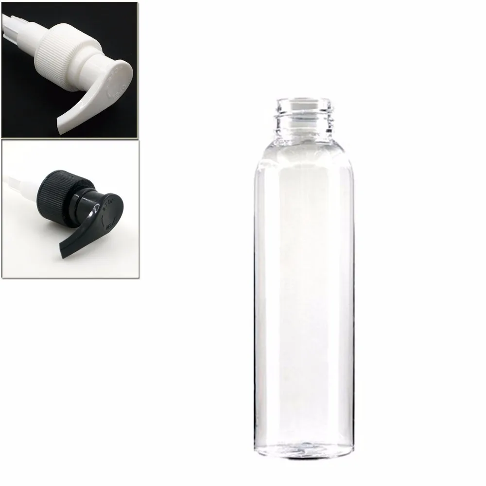 

4oz/120ml empty cosmo round plastic bottle , clear pet bottle with black/white lock pumps