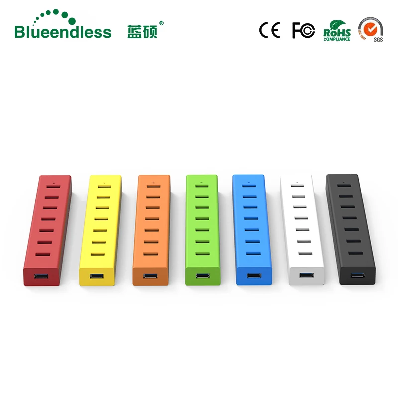 Пластиковый usb-концентратор 3,0, 7 портов, usb-хаб, usb-разветвитель, супер высокая скорость, светодиодный, новинка, для Apple Macbook Air, ноутбука, ПК, планшета