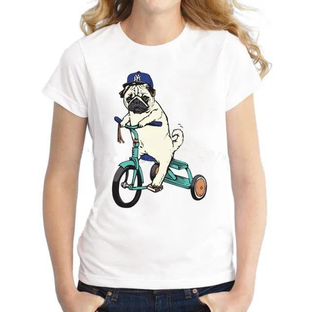 Женская футболка с короткими рукавами забавным принтом мопса изображением
