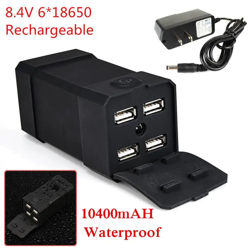 8.4V USB Rechargeable 10400mAh 4X18650 Battery Pack For Bicycle light Bike Torch with Charger Easy to Hang Waterproof P5 | Спорт и