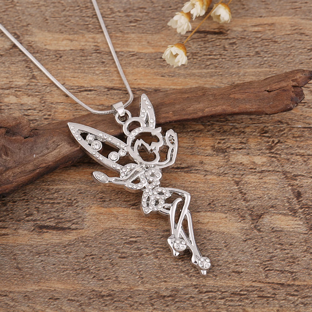 My shape Tinkerbell, сказочный ангел, ювелирные изделия, прозрачные стразы, ожерелье, хрустальные крылья, Посеребренная Подвеска для девочек-подростков и женщин