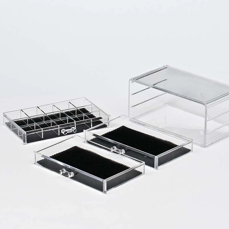 Acrylic transparent Makeup Organizer Lipstick Jewelry Storage holder Make Up tool Holder 3 Drawers Storage box For jewelry