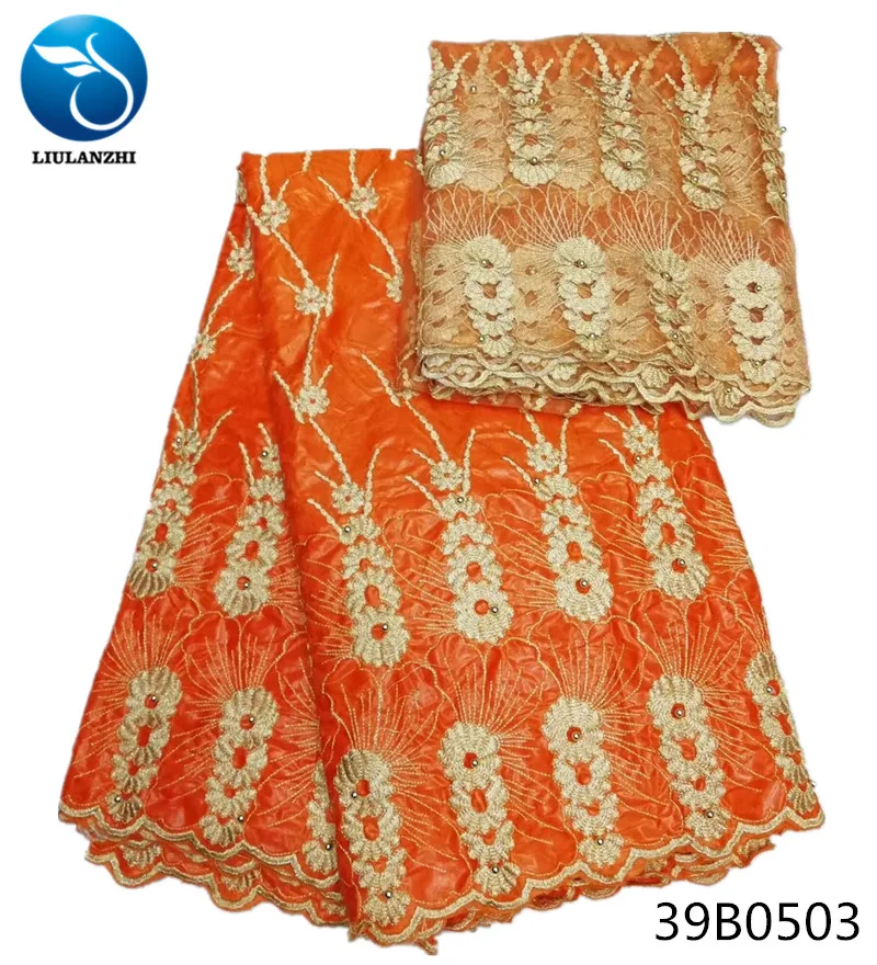 LIULANZHI orange bazin riche fabric indian jacquard brocade cotton with gold beads 5yards+2yards tulle lace 39B05 | Дом и сад