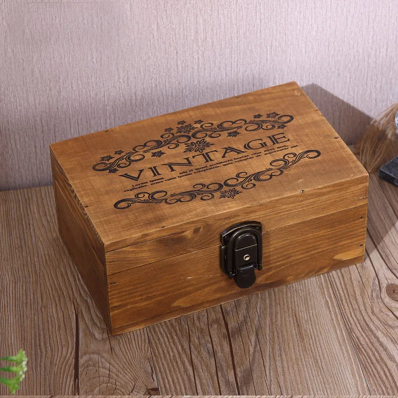 

Large Vintage Wood Lock Box Retro Jewelry Boxes Antique Wooden Storage Box Jewel Management Jewelery Rangement Home Storage