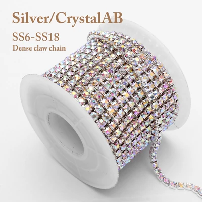 10 метров/рулон подполковник топаз хрустальные цепи SS6/SS8/SS10/SS12 плотно серебряный Кубок Сеть для одежды - Цвет: CrystalAB