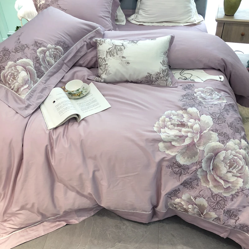 Роскошные 100 S Египетский хлопок вышитый Комплект постельного белья queen King