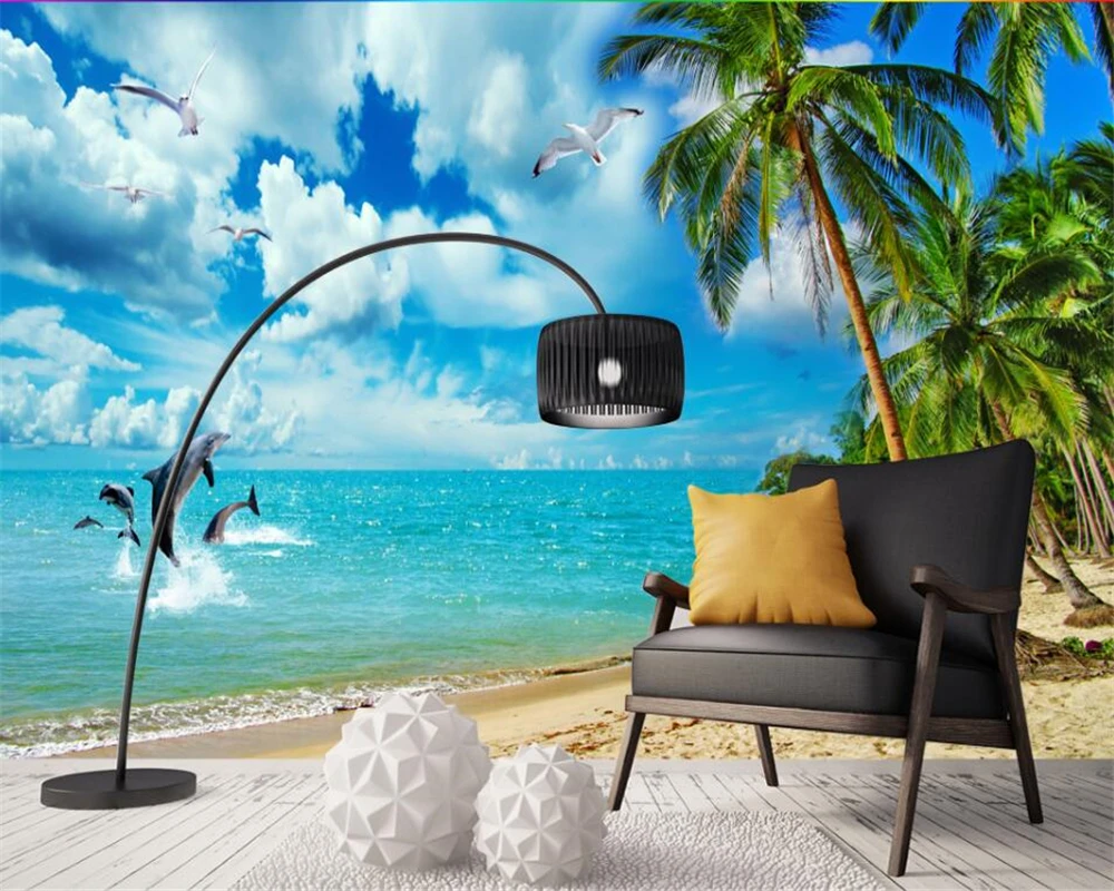 Beibehang пользовательские обои 3D морской пейзаж Пляж Кокосовая стена фрески жизнь