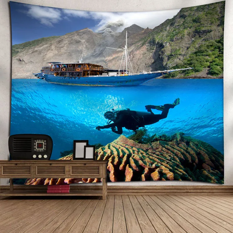 Tapestry 3D принт лес и горы гобелен с пейзажем настенные подвесные гобелены для домашнего декора Туманный лес настенное покрытие гобелен - Цвет: Tapestry