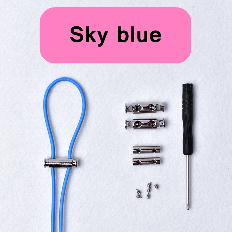 Sky blue 1 пара металл замок шнурки не завязывать шнурки Упругие Пряжка шнурки для детей и взрослых быстрый ленивый кроссовки обувь кружева шнурки - Цвет: Sky blue