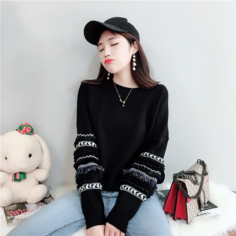 Winter Cashmere Sweaters Women Tassel Jacquard Knitted Pullover and Sweater Casual Loose pullovers knitwear Warm Femme Jumper | Женская