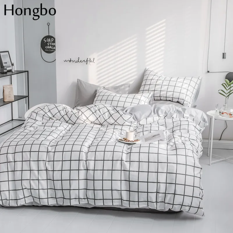 Комплект постельного белья Hongbo домашний текстиль бело серая сетка хлопок