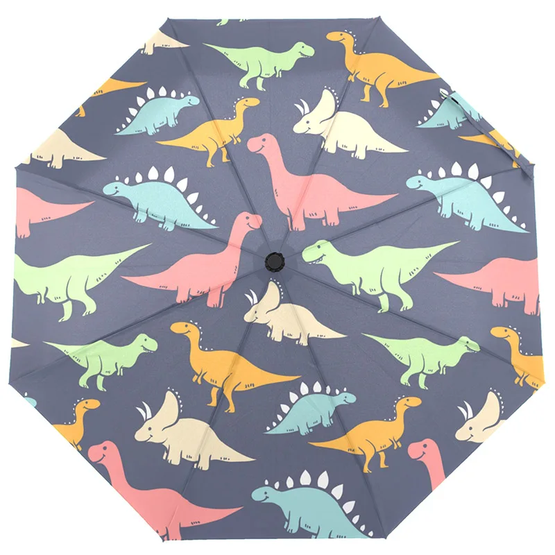 Dinosaur umbrella Полностью автоматический тройной складной зонт с принтом динозавра, детский автоматический открытый и закрытый ветрозащитный зонт - Цвет: Dinosaur umbrella