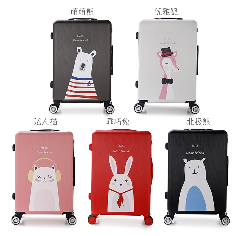 Женские конфеты цвета чемодан на колесиках PC + из АБС с замком процесс УФ печати