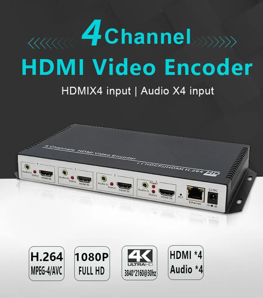 4 канала H.264 4 K HDMI IP декодер потокового вещания кодирующее устройство телевидения по протоколу Интернета