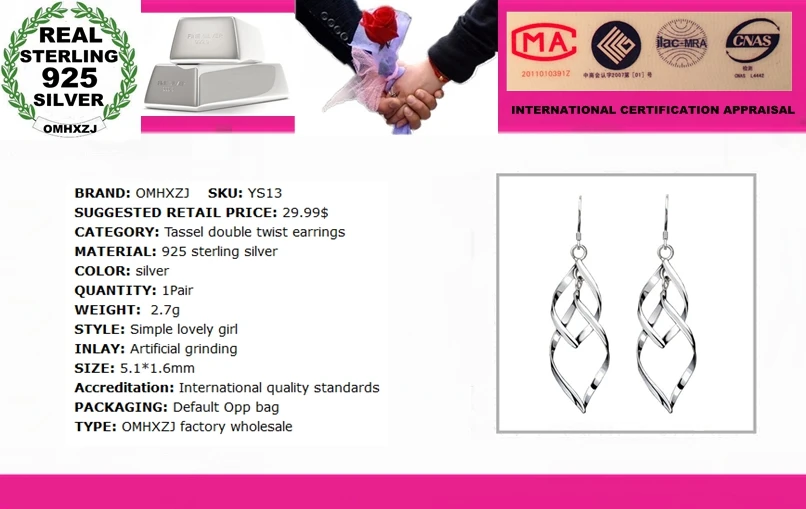 OMH оптовая продажа модные ювелирные украшения серьги подвески YS13|silver charms|wholesale