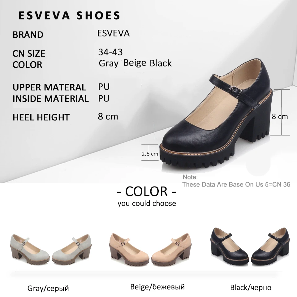 ESVEVA/ г. Женские туфли-лодочки повседневная женская обувь на платформе и высоком квадратном каблуке 2,5 см с круглым носком и ремешком с пряжкой размеры 34-43