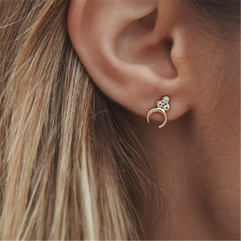 1 пара простые золотые серьги гвоздики с Луной для женщин блестящий циркон