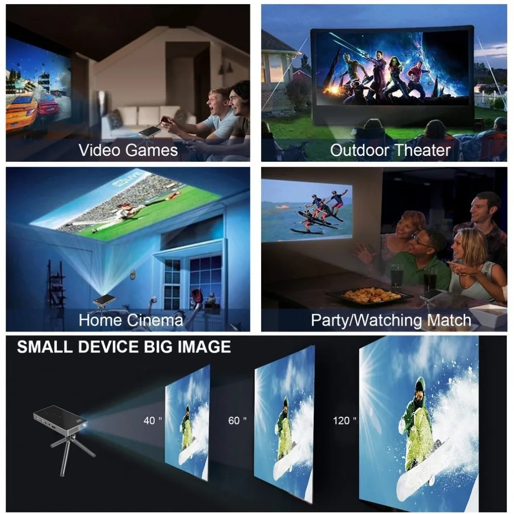 Luxcine мини светодиодный DLP Смарт Мобильный Wi-Fi Bluetooth красно-синий 3D проектор кино C9