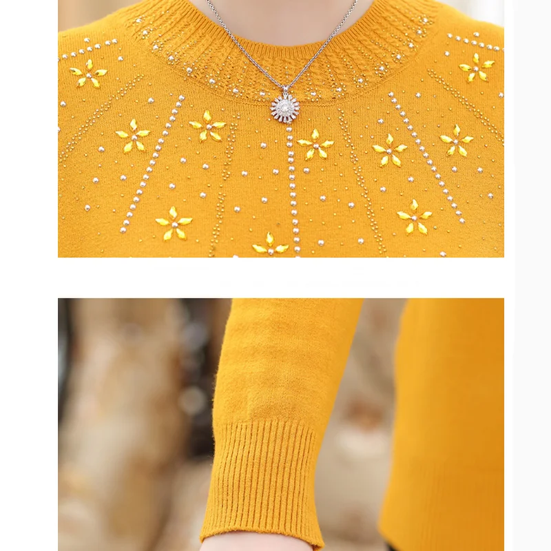 Желтый pull femme hiver winter 2019 свитер с бриллиантом для людей пожилого возраста женские