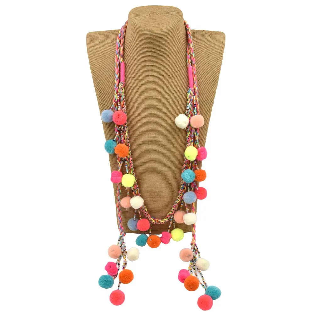 Женская цепочка с длинными бусинами и помпонами|chain necklace|maxi necklacenecklace handmade |
