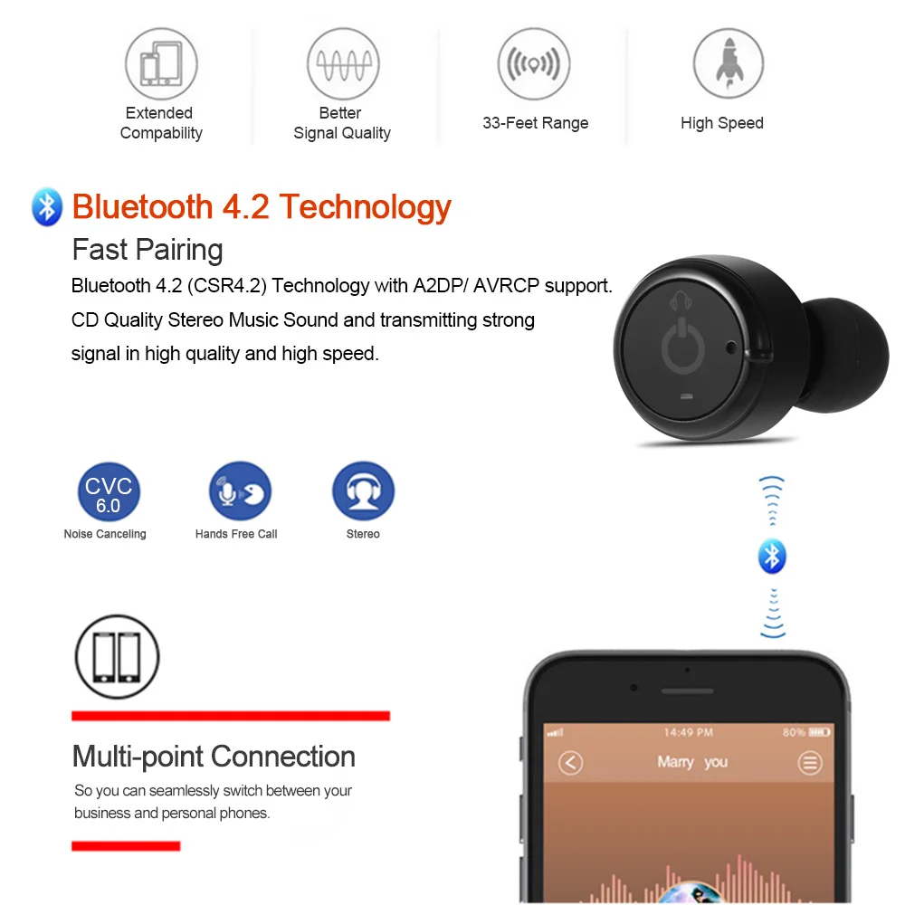 X2T TWS мини Беспроводной наушники Bluetooth 4 2 стерео гарнитуры музыка Hands free w/ 1500 мАч