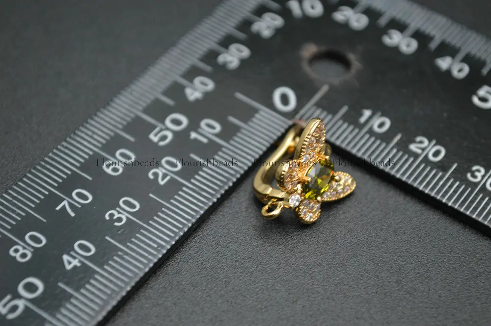 New Design CZ Paved Big size Butterfly Shape metal Earring Hooks Jewelry Findings 20pc Per Lot Gold Color / Rhodium Silver Color