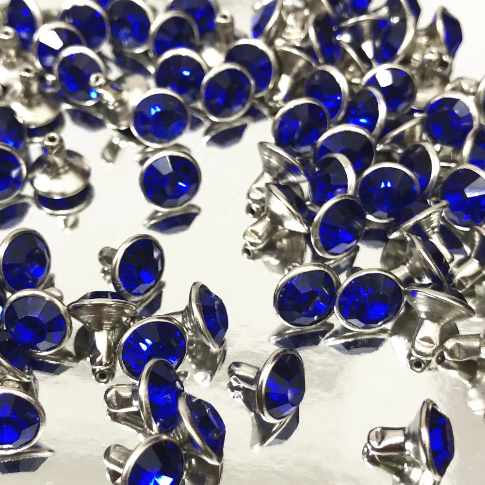 

New Coming 8MM 50 Sets CZ++ Royal Blue Crystal Rivets Silver Plated Spots Studs Double Cap for DIY Leather-Craft Making