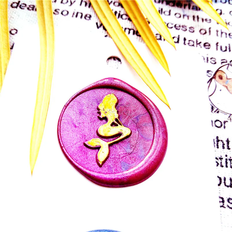 Штамп для восковой печати-1 шт. круглый металлический штамп с русалкой 25