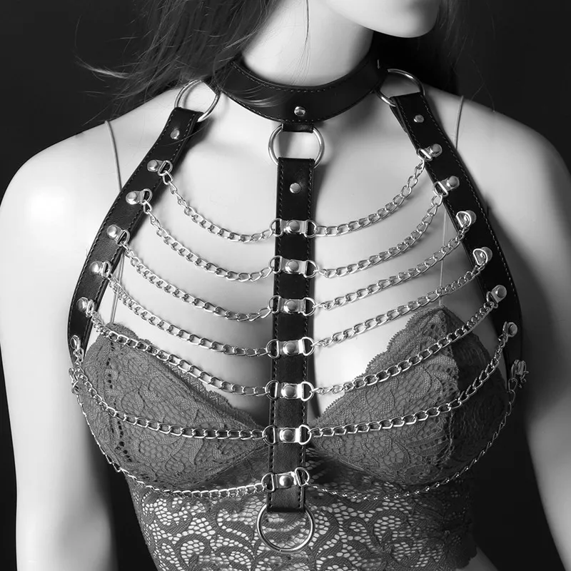 Leather Harness For Female Punk Harajuku Bust Stocking Garter Sexy Choker Chain Belt Suspenders Straps Waist Bondage Bdsm Cage | Женская