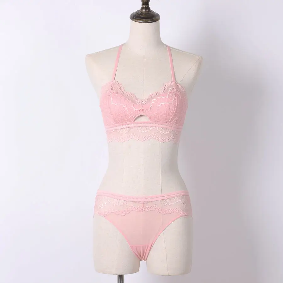Pink Кружевной беспроводной комплект с бюстгальтером, чашка 1/2, слегка выложенный с крючком, кружевное нижнее белье с открытой спиной, женские сексуальные бюстгальтеры-нижнее белье - Цвет: Pink