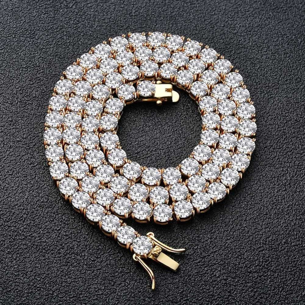

High Quality Copper Tennis Chain Micro-inclosed Cubic Zircon 3/4/5mm Twinkle Single Row Hip Hop ICED OUT Necklace For Men Womeen