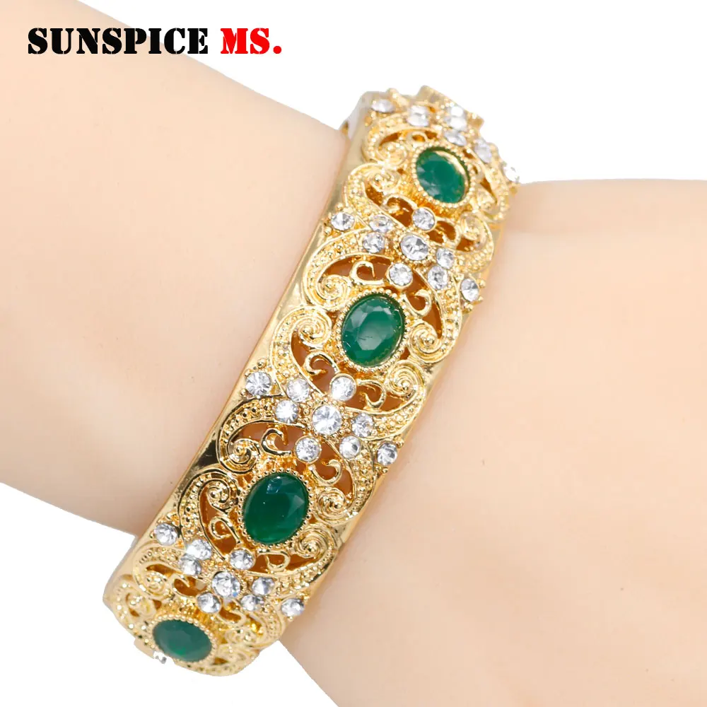 SUNSPICE-MS золотой цвет Morocco rhinestone браслеты для женщин Этническая Смола Открытый браслет Дубай Свадебные украшения