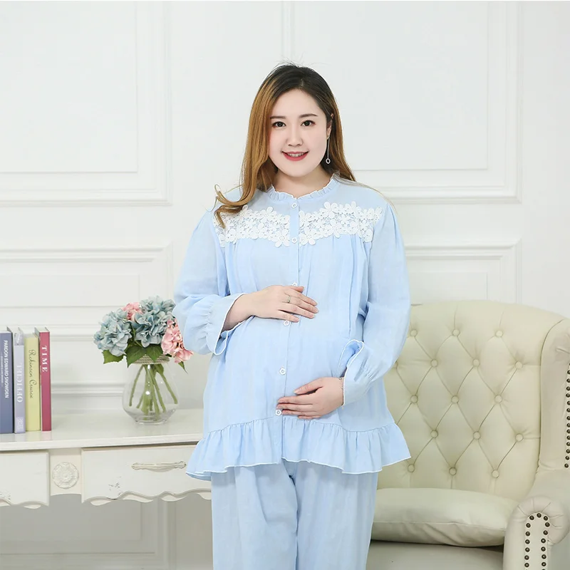 Пижама для беременных и кормящих мам 3XL-6XL, КОМФОРТНОЕ МАТЕРИНСТВО большого размера - Цвет: Синий