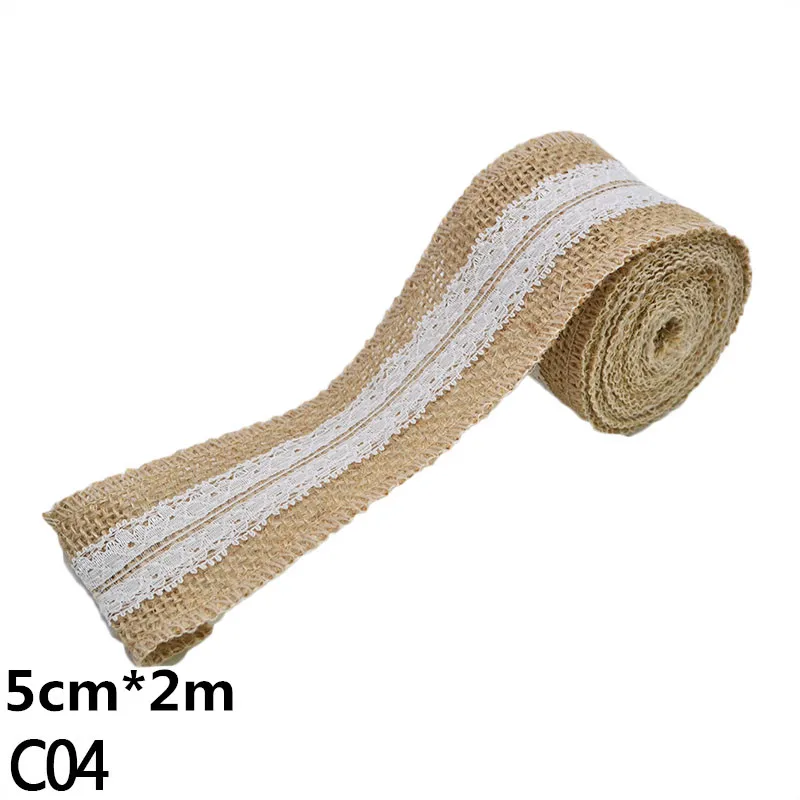 C04 2M 5cm Burlap Rolls Hessian Jute Lace Ribbons Vintage Rustic Wedding Ornaments DIY Craft Supplies Birthday Gift Box Package Rope - Цвет: C04
