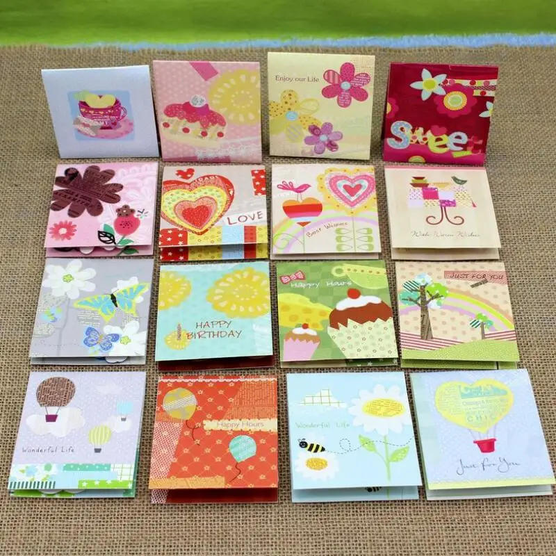 

16 Pcs/lot Three-dimensional Flower Birthday Cake Card with Envelope Kawaii 3D Creative Greeting Card Message Card