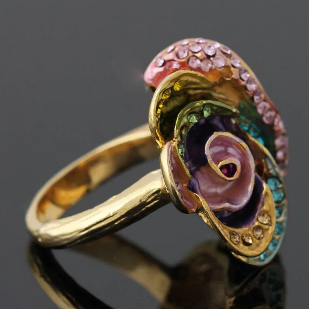 Высокое качество сплав плотный Setted с Красочные Стразы роза цветок роскошное