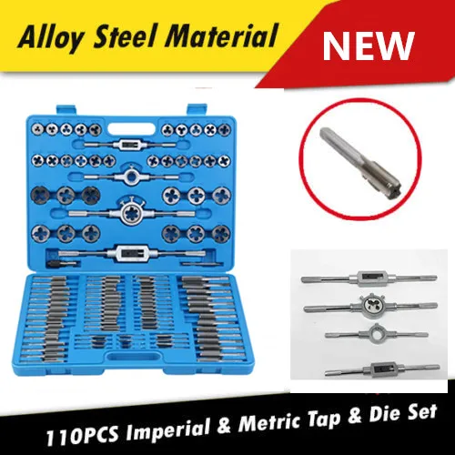 110pcs Drill Tap & Die &AND Set Professional Imperial Metric tapping thread Taper Kit M2 to M18 with Blue Case|Отвертка| |